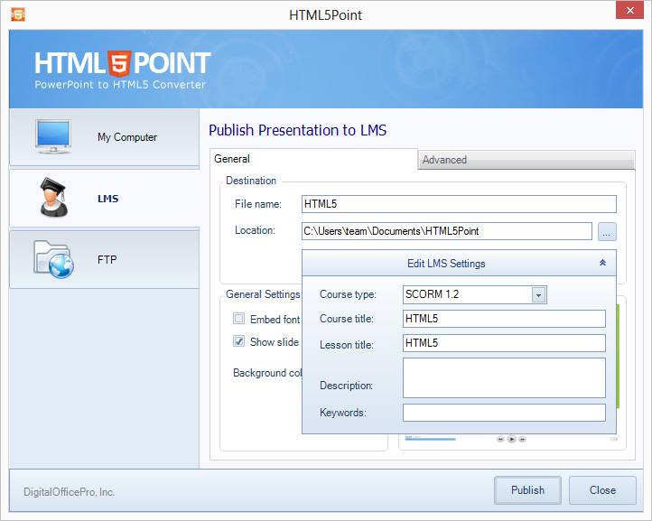 Publish to LMS